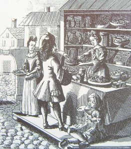 Zuckerbäckerladen. Kupferstich von Joh. Chr. Weigel, 1709